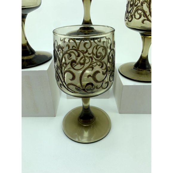 Vintage Libbey Stemmed Prada Swirl Scrolled Glass Cordials. - Picture 2 of 9